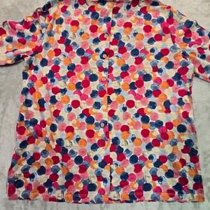 Multiples Womens Small Polka Dot Button Back Blouse 3/4 Sleeve Pink Blue Orange